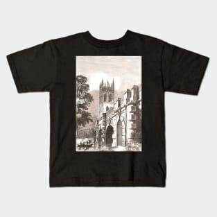 Punting on the River Cherwell, Magdalen Bridge, Oxford, England.  19th Century scene Kids T-Shirt